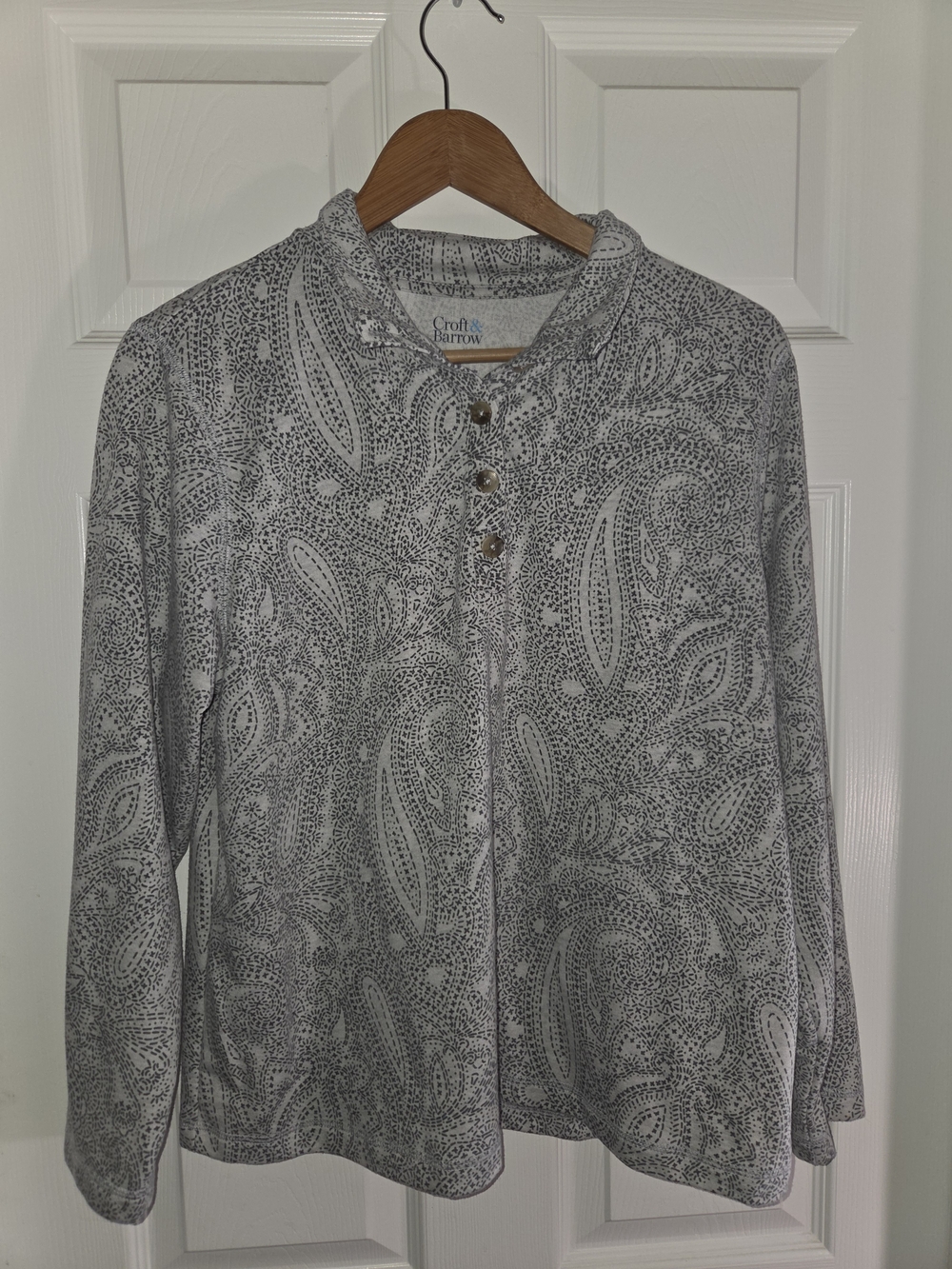 croft & barrow Gray Paisley Button-Front Cardigan